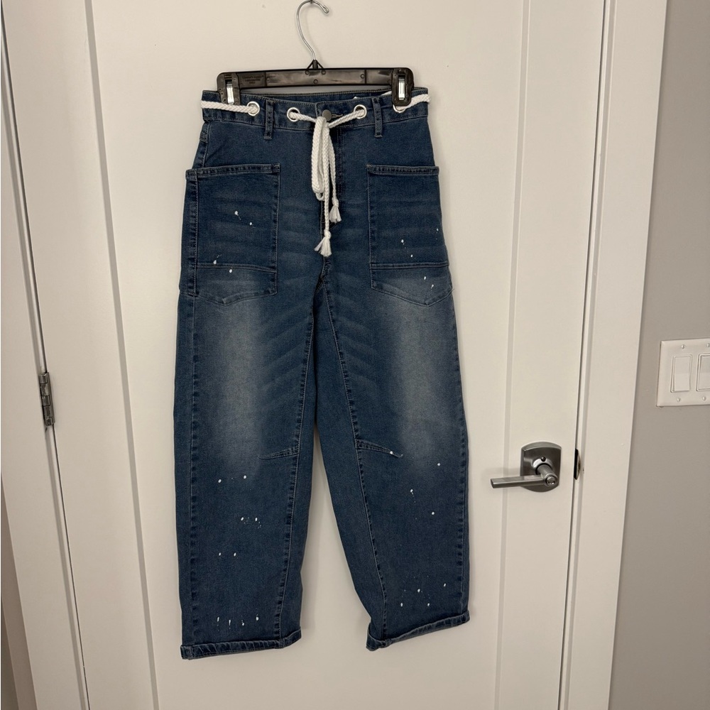 Cicy Bell Baggy Barrel Horseshoe Jeans Wide Leg Drawstring Vintage Jeans